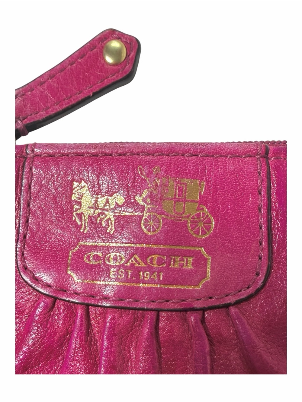 Vintage Coach Magenta Leather Coin Purse Key Pouch Carriage Y2K